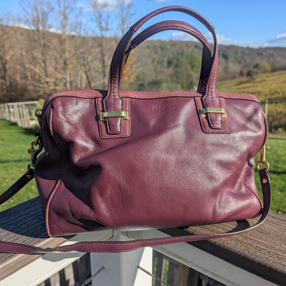 Vintage Coach Bordeaux Leather Satchel Handbag Tote Purse Gold and Maroon - Picture 8 of 11